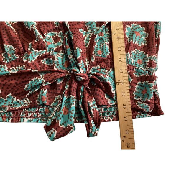 Anthropologie printed long sleeve front tie elastic back V-neck blouse size M - Picture 6 of 8